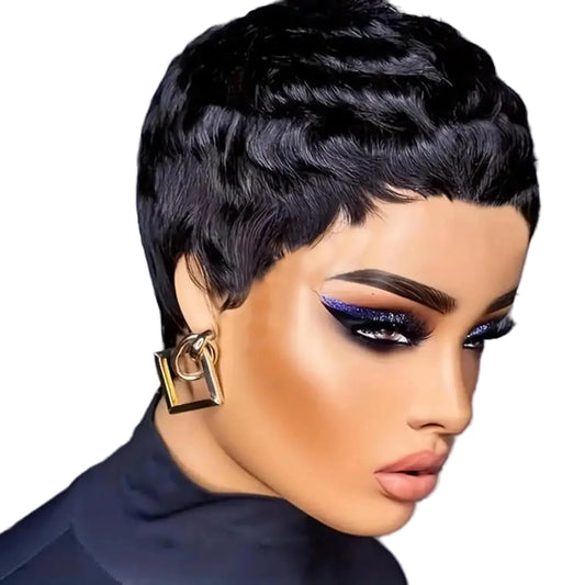 Kort Pittig Zwart Pruik